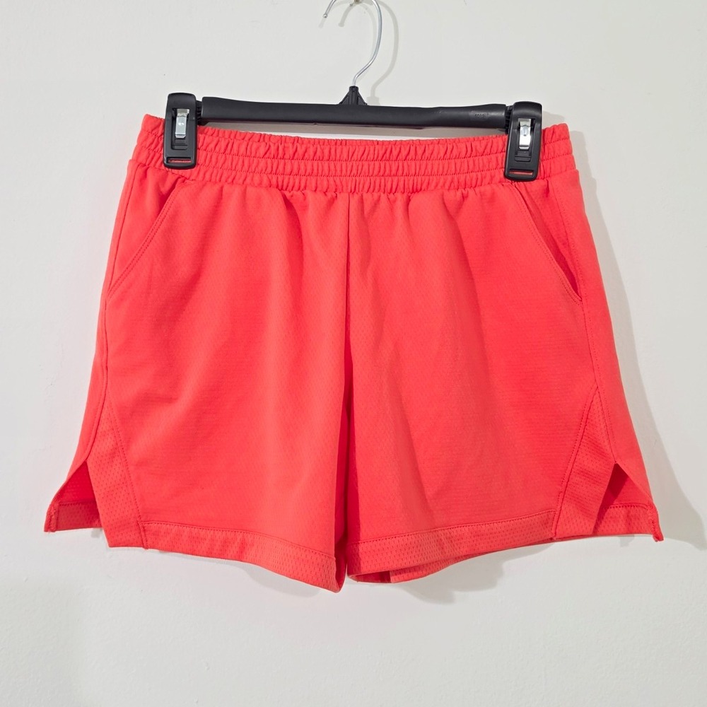 Women's Coral Neon Pink Athletic Running Shorts XL 14-16 Pockets Elastic Waist